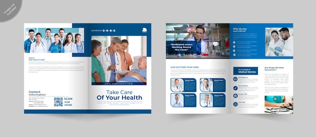 Medical healthcare services bifold  brochure design template or hospital and clinic promotion