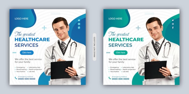 Medical healthcare services social media and instagram post design template