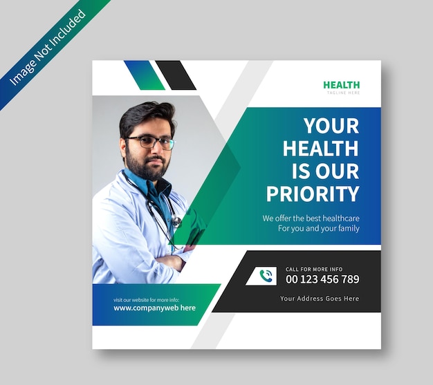 Medical healthcare social media banner and instagram post template