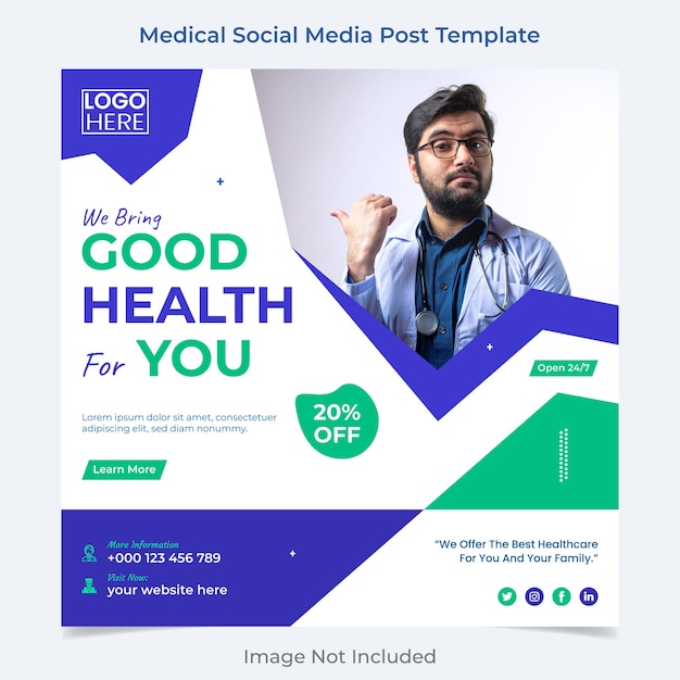 Medical healthcare social media and instagram post banner template design