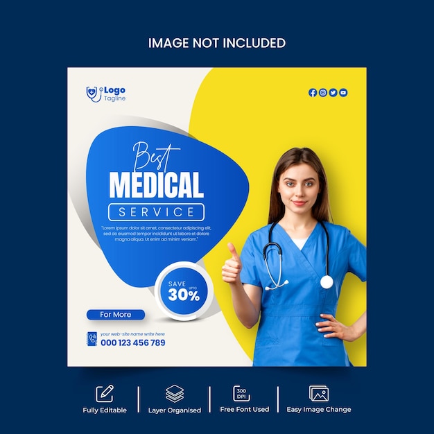 Medical healthcare social media post and banner template