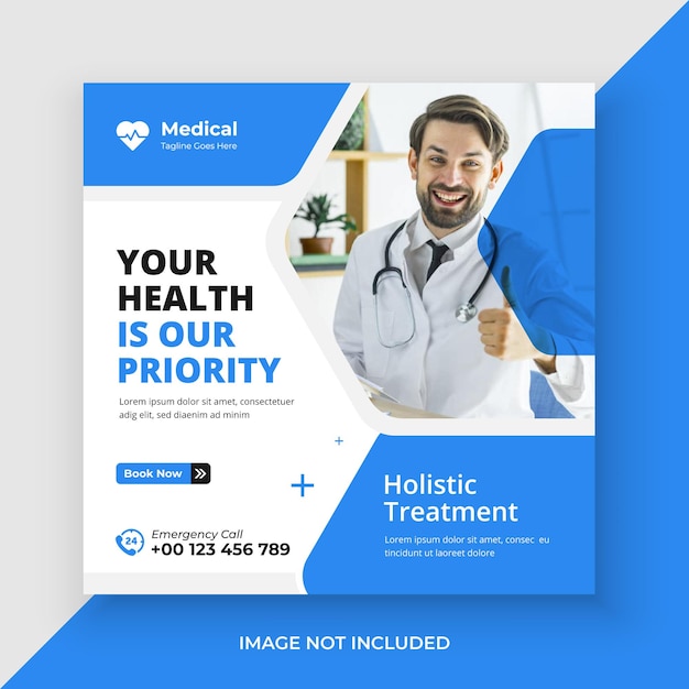 Medical healthcare social media post and editable web banner template