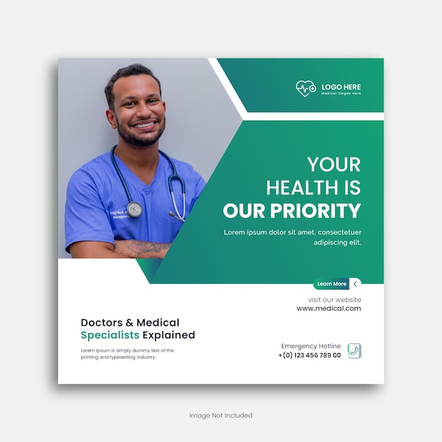 Medical healthcare social media post template and hospital social media post template premium Vector