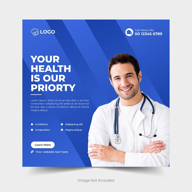 Medical healthcare social media post template and Medical web banner design square flyer