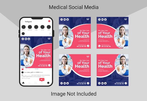 Medical healthcare social media post and web banner design template