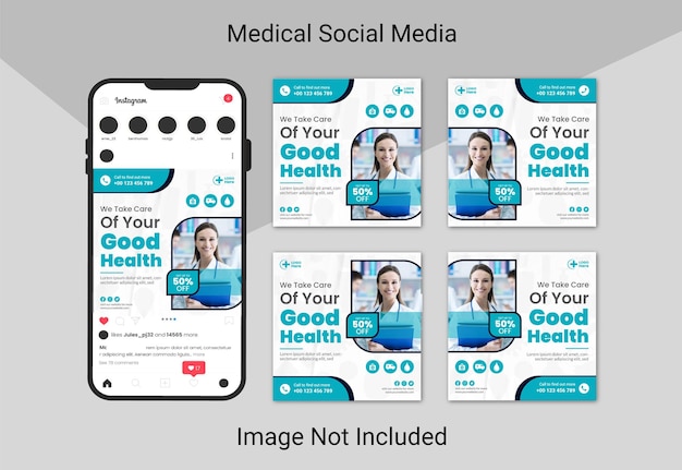 Medical healthcare social media post and web banner design template