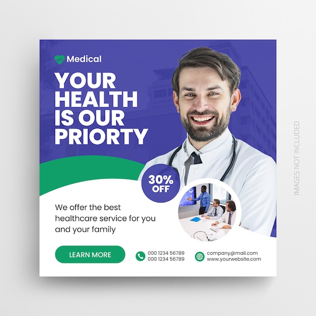 Medical healthcare social media post and web banner template