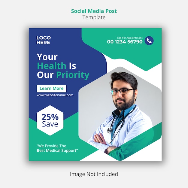 Medical healthcare social media post or web banner template