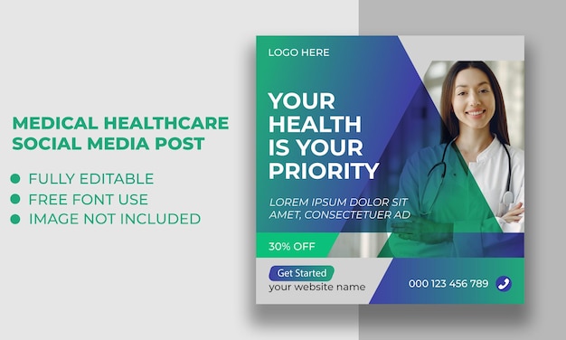 medical healthcare social media post web promotion banner and instagram post banner template for ads