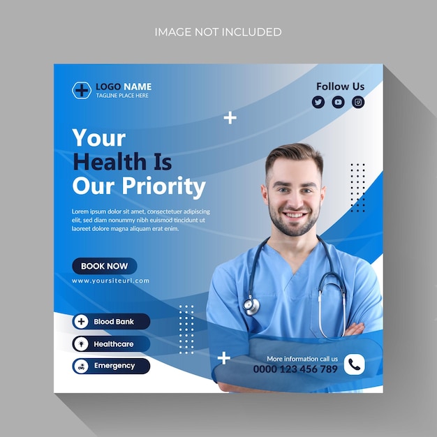 Medical healthcare square social media post web banner template