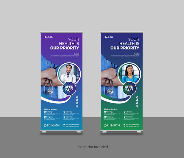 Medical healthcare standee roll-up banner template