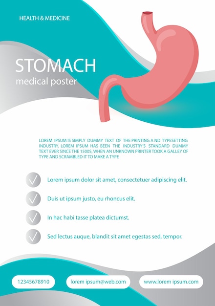 Medical healthcare template for brochure poster flyer with human stomach infographic vector illustration