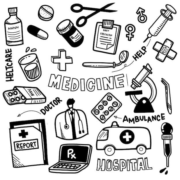 Medical Icon Set  in Doodle  style.