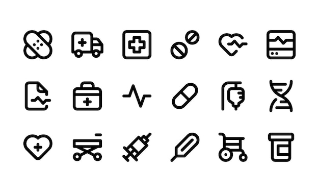 Medical icons set on white background Vector elements of pharmacy medicine and healthcare