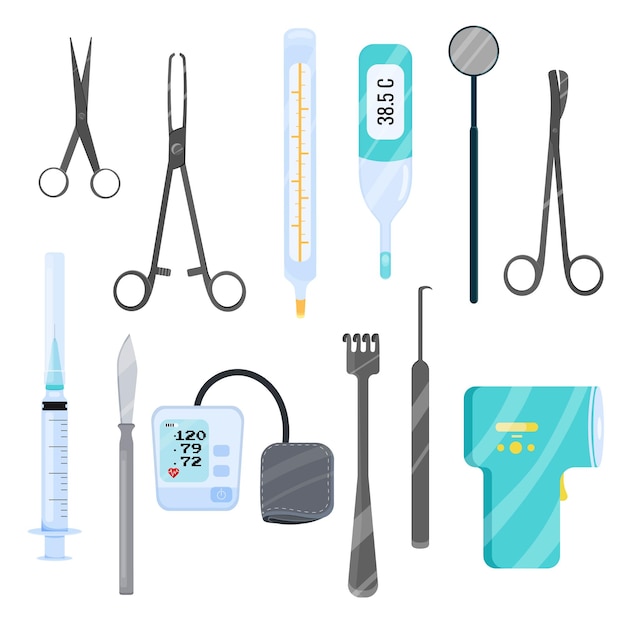 Medical instruments on a white background. isolated. Cartoon. Set for the doctor. Treatment