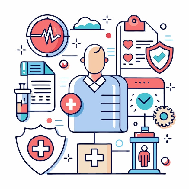 Medical insurance concept with icons of healthcare protection and checkup