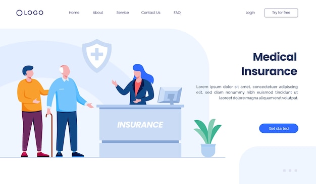 Medical insurance landing page website illustration template 