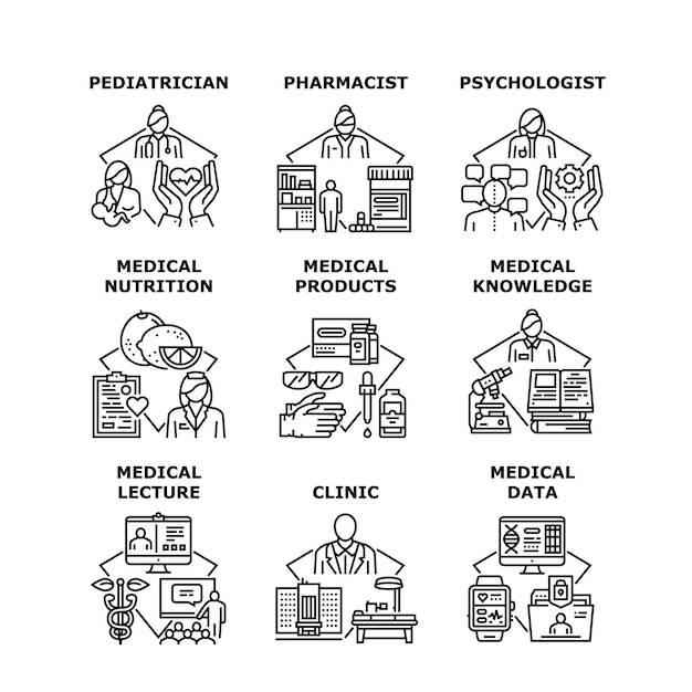 Medical Knowledge Set Icons Vector Illustrations