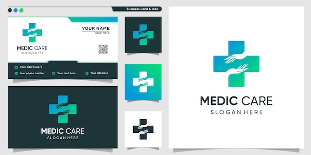 Medical logo with hand care gradient style Premium Vector