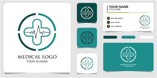 Medical logo with line art and business card