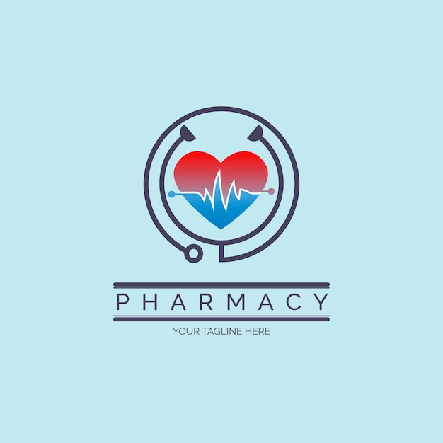 Medical love electrocardiogram ECG stethoscope  logo template design for brand or company and other