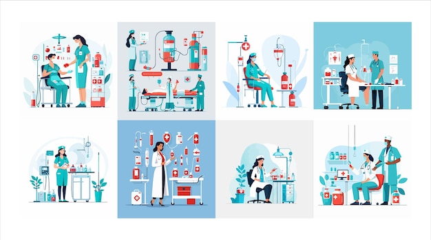 Medical nurse with transfusion set Hospital staff flat vector illustration Medicine occupation healthcare concept for banner website design or landing page