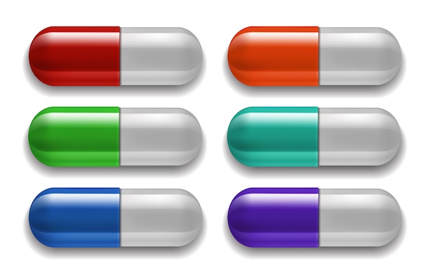 Medical pills set, different colors.  