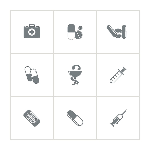 Medical preparations and dietary supplements tablets and capsules icon set