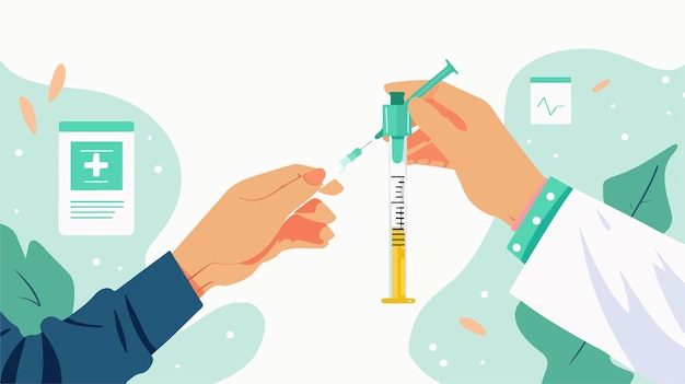 Vector medical research allergy test with hand and pipette