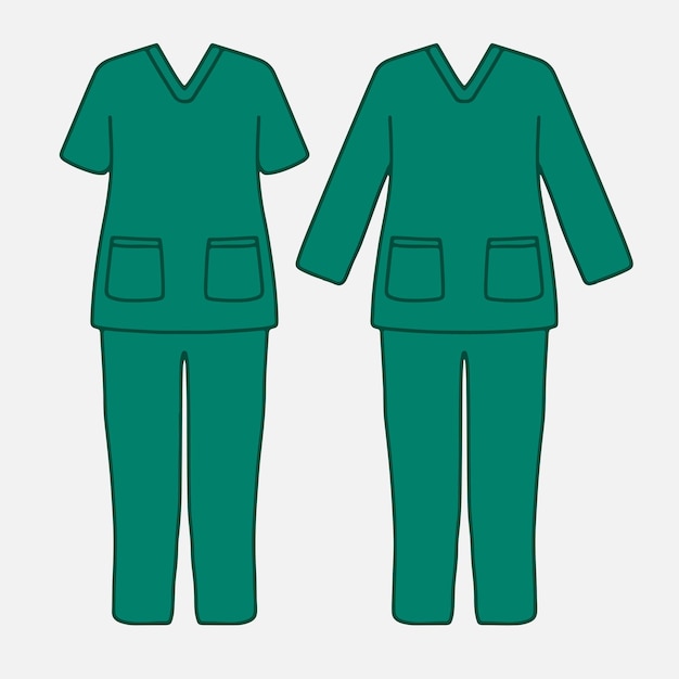 Vector medical scrubs vet doctor nurse outfit green scrubs with long sleeve and short sleeve