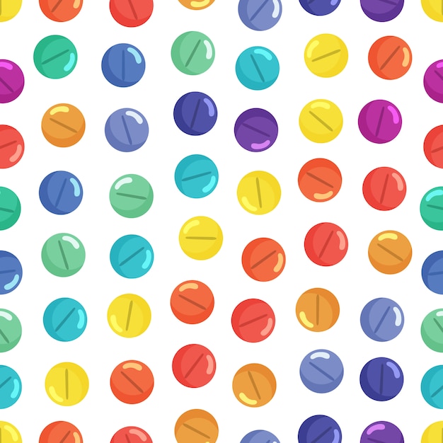 Medical seamless pattern with rainbow colored pills