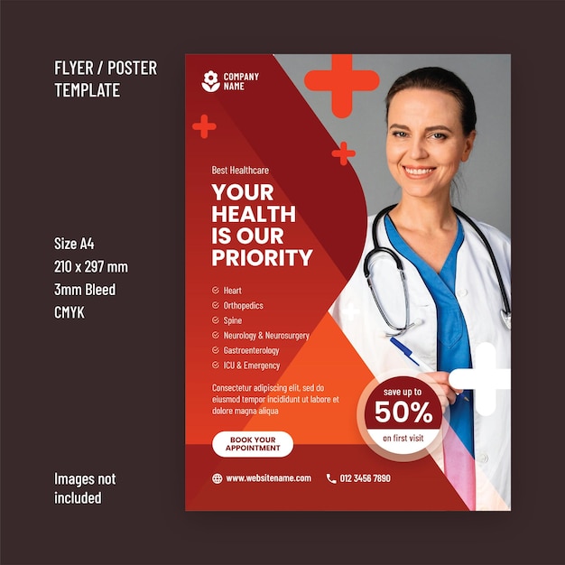 Medical services flyer or poster design template