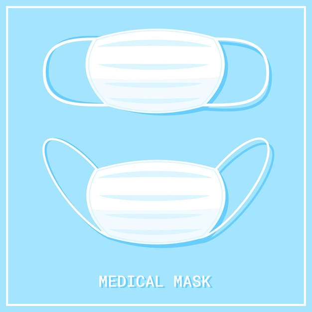 Medical shielding bandage on blue background Surgical mask to cover the mouth and nose Protection concept Vector illustration