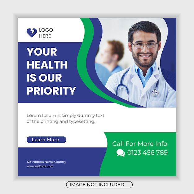 Medical social media banner or square flyer template Premium Vector