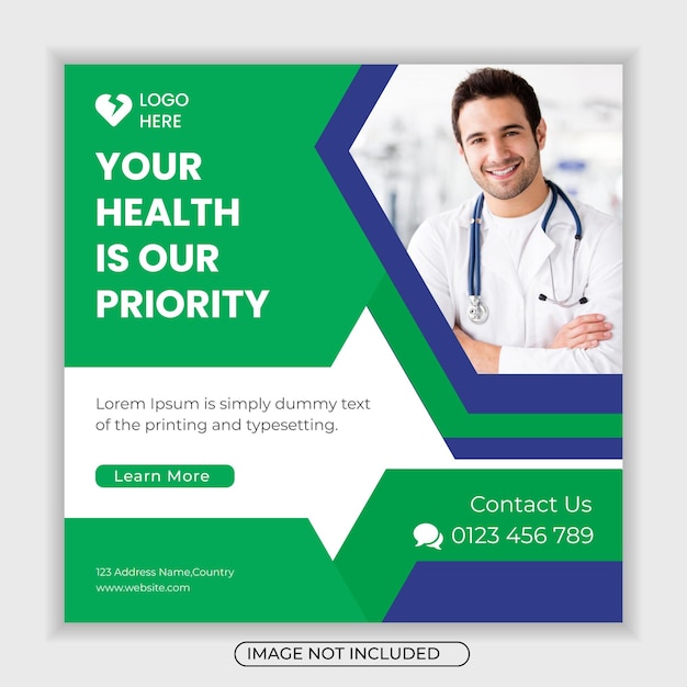 Medical social media banner or square flyer template Premium Vector