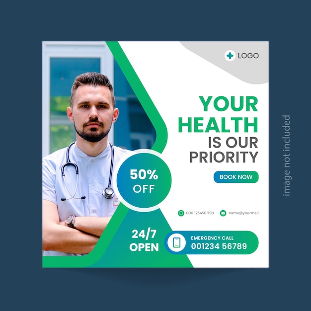 Medical social media banner or square flyer template