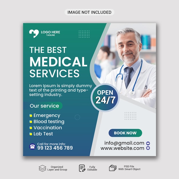 Medical social media post design for business promotion hospital banner template