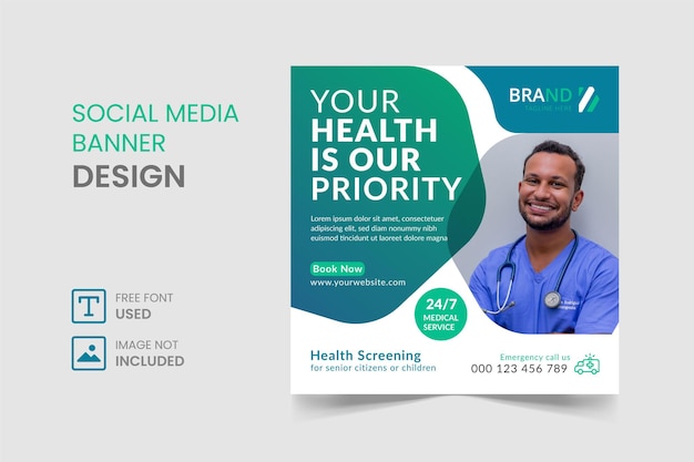 medical social media post and square flyer template