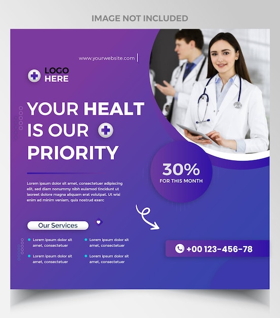 Medical social media post template design set for health treatment doctor banner vector