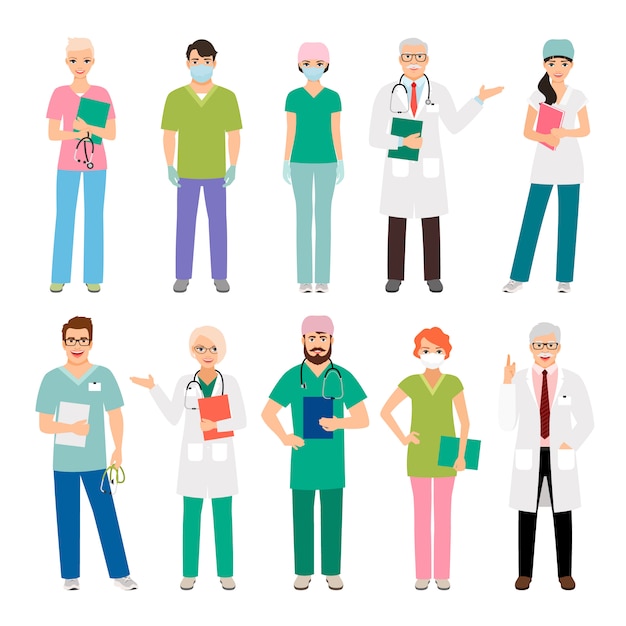 Medical staff standing people isolated. Health practitioner doctor and healthcare nurse vector illustration