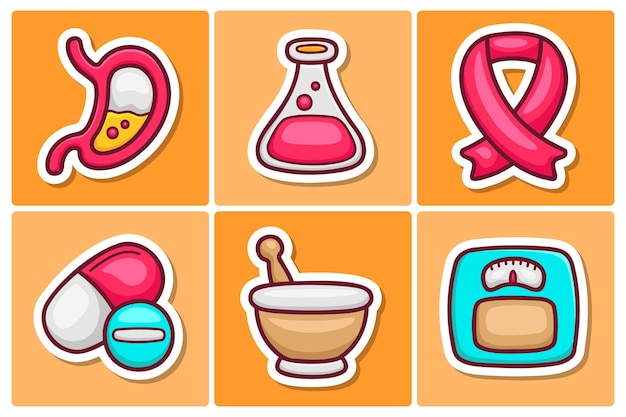 Medical Sticker Icons Doodle Coloring Vector