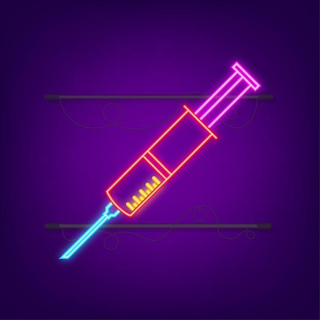 Medical syringe neon icon The injection syringe Vector stock illustration