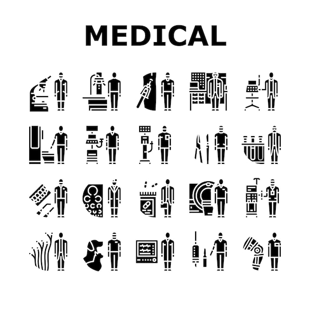 medical technician icons set vector architect project designer architecture house plan drawing creative meeting medical technician glyph pictogram Illustrations