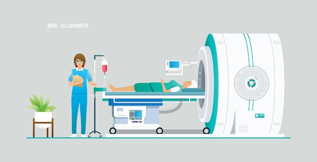 Medical technicians are taking patients to an MRI scanner.