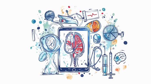 Medical Technology Concept Mixed Media Handdrawn Vector Illustration