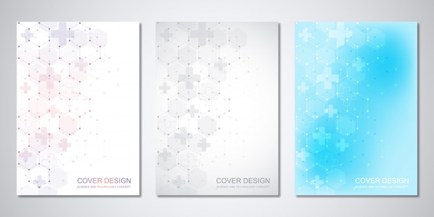 Vector medical templates for cover with abstract hexagons pattern. concepts and ideas for medical, healthcare technology, innovation medicine, science.