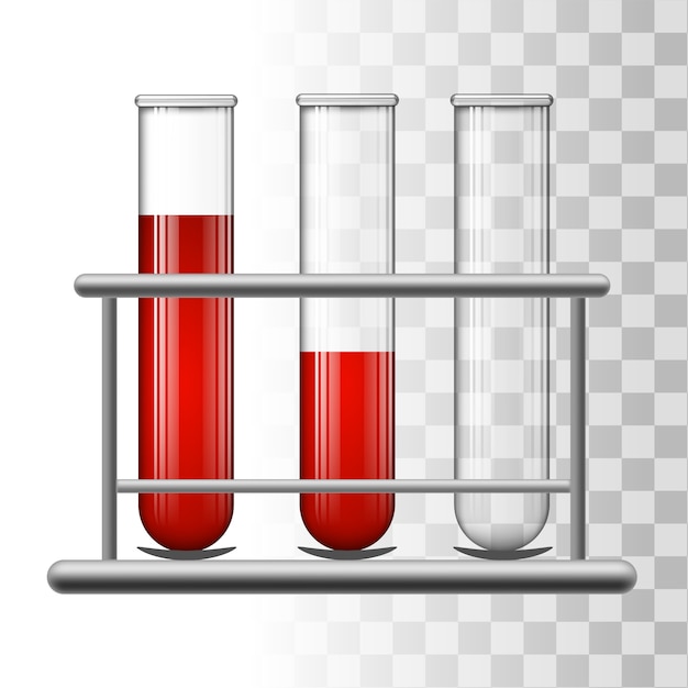 Medical test tubes with blood in rack. 