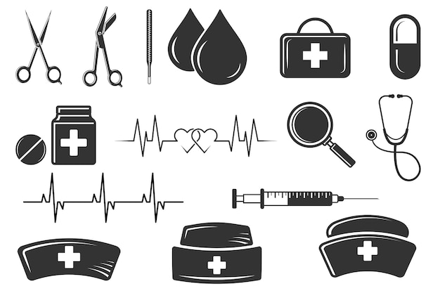 Medical Tools Bundle Medical Equipment Bundle Nurse hat Vector Blood Nurse Health illustration