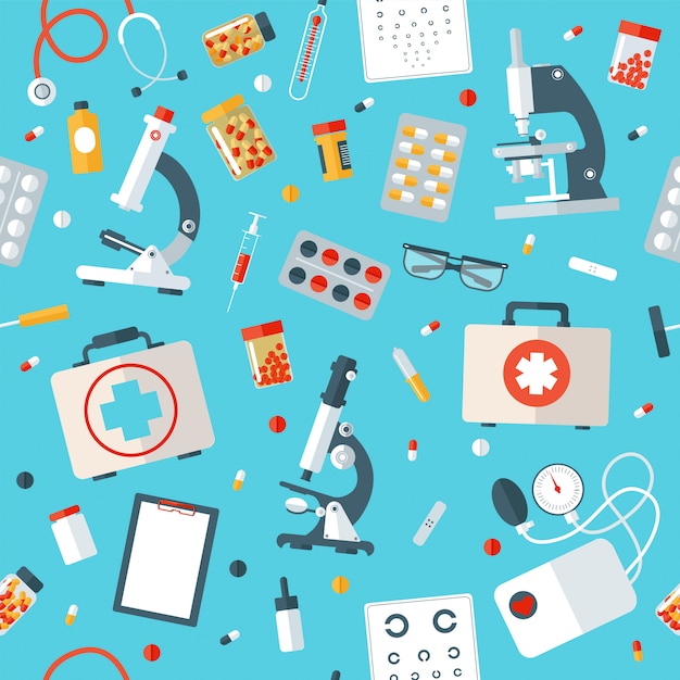 Medical Tools Seamless Pattern. Health Care Stuff Background