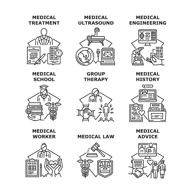 Medical Treatment Set Icons Vector Illustrations